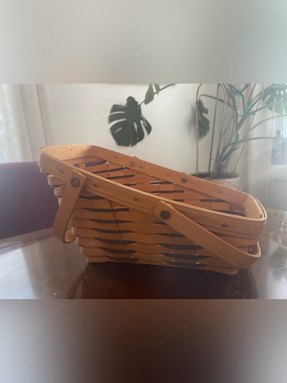 Longaberger Handwoven Basket in Natural Tan and Sage
